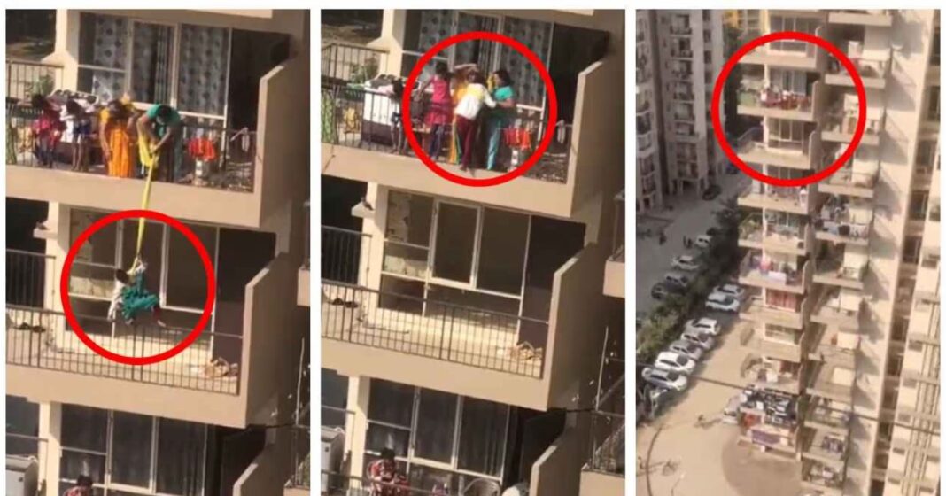 Mother tied her son to a bed sheet