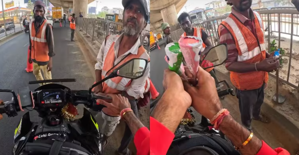 Bengaluru Man distributing Ice Cream For Workers