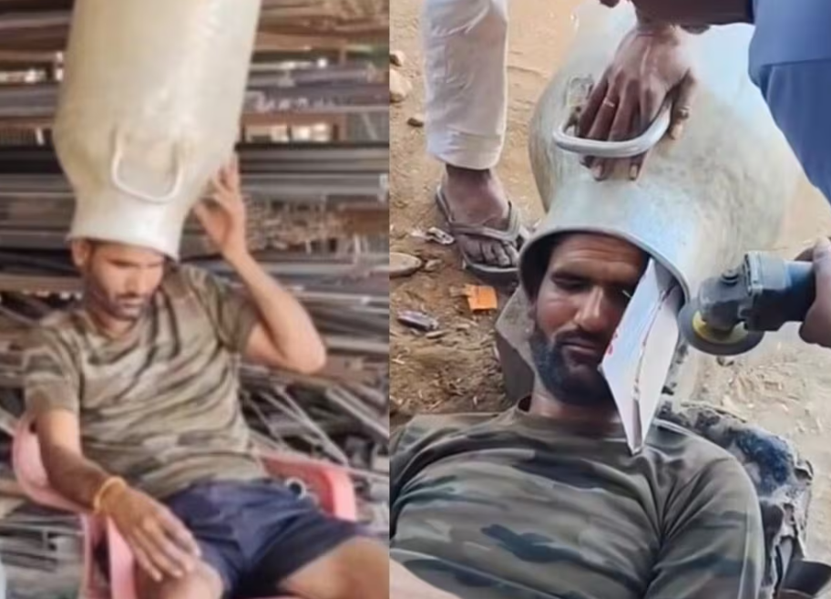 Rajasthan Man Milk Can Head Viral Video