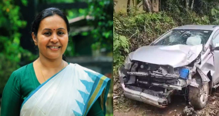 Former Minister Veena George car accident Kollam
