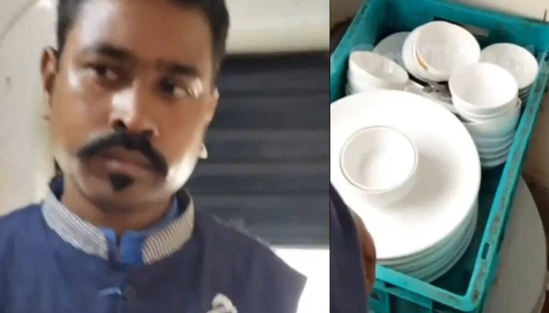 IRCTC staff washing utensils toilet