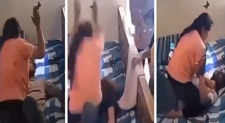 Satna woman beats husband video
