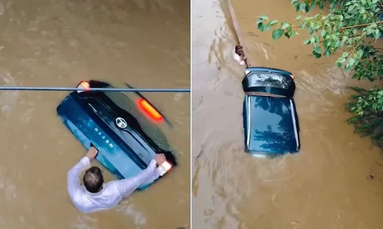 Tata Nexon EV Submerged In Flood Video