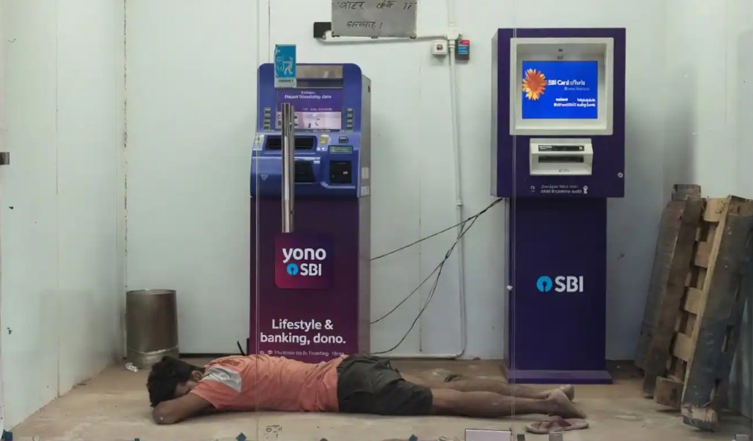 Man sleeping in SBI ATM 